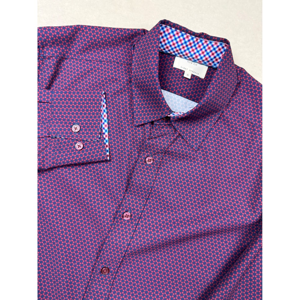 Construct Slim Fit Shirt Mens S Red Dot Pattern Stretch Dress‎ Shirt Contrast